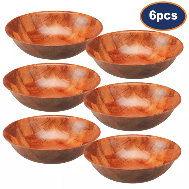 6Pcs 25cm Round Woven Fruit Snack Dessert Salad Weave Wooden Serving Bowl Table