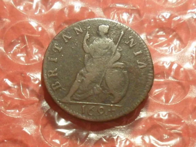 1694 William & Mary copper farthing.