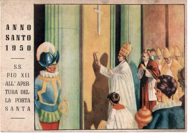 CP Anno Santo 1950 - S.S. Pio XII all'apertura della Porta Santa - disegnata