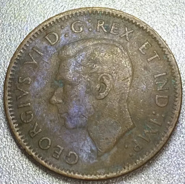 1942 Georgivs Vi Canada Small Cent, Rim To Bust Die Crack Error, Xf, Circulated