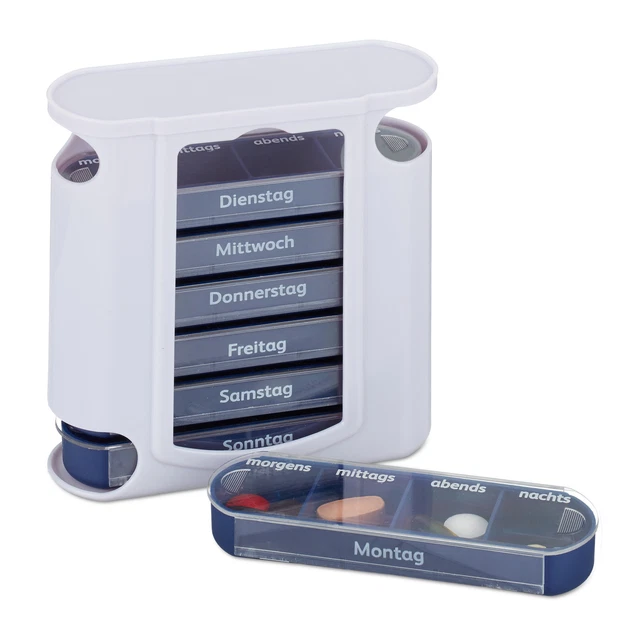 Pilulier 7 jours 4 compartiments boîte à pilules médicaments blanc-bleu