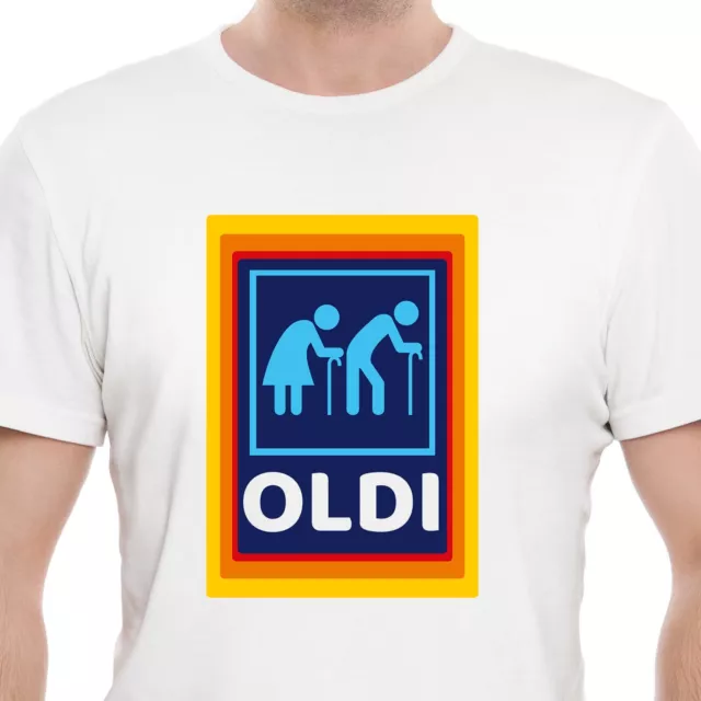 T-shirt OLDI uomo Aldi novità divertente vecchia maglietta top divertente scherzo divertente regalo papà 2