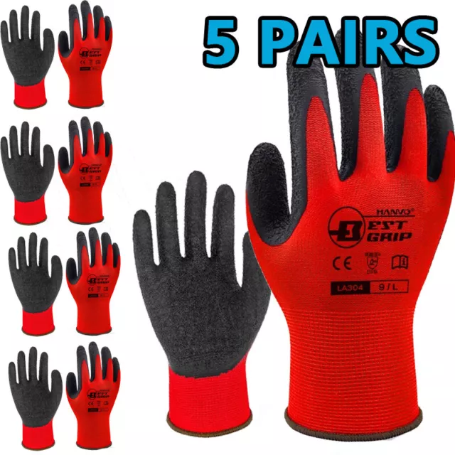 HANVO 5 Pairs Latex Rubber Work Gloves Non-slip Palm Coated Glove Work Gloves