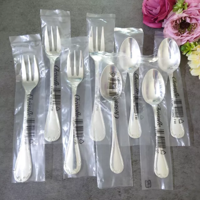 Christofle Rubans 8pcs Silverplate Flatware Cake Fork Coffee Spoon Excellent