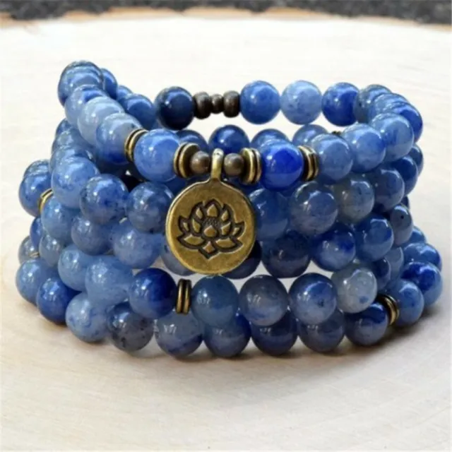 8mm Blue Stone 108 Beads Mala Buddhist Bracelet Necklace Chakra Wrist Yoga