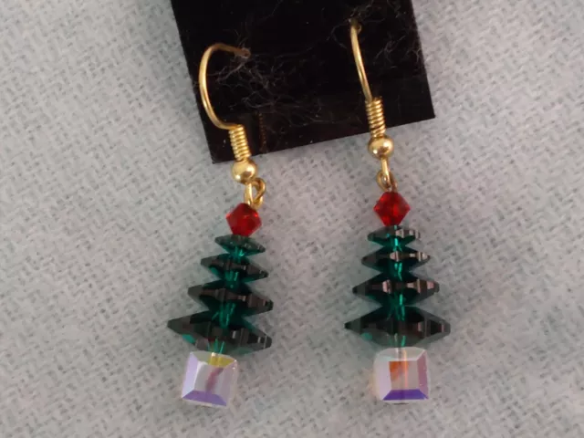 Swarovski Crystal Handcrafted Christmas Tree Earrings