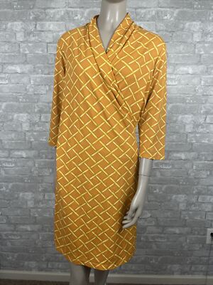 J McLaughlin Small Orange Faux Wrap V-neck Dress 3/4 Sleeve Knee Length