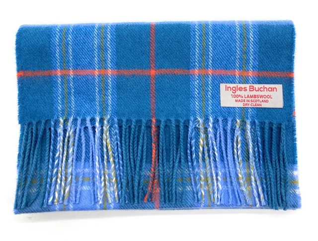 Écharpe 100% Pure Laine D'agneau Tartan Ramsay Bleu Clan - Fabriquée En Écosse, Franges, Multicolore - Marque Ingles Buchan