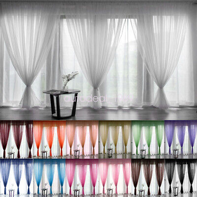 Solid Color Sheer Window Curtain Elegant Window Voile Panel Drapes Living Room