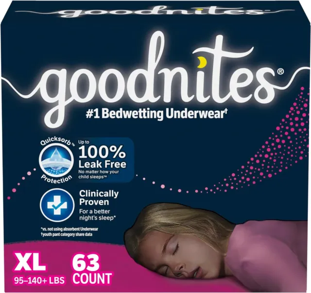 GOODNITES GIRLS' NIGHTTIME Bedwetting Underwear, Size Extra Large