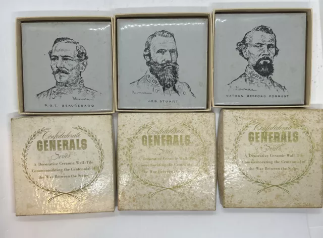 SET/3 American Civil War Confederate Generals Vintage Ceramic Wall Tiles 4.25"