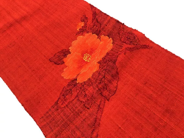 38691# Japanese Kimono / Vintage Nagoya Obi / Tsumugi / Woven Flower