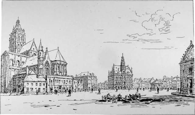 BELGIQUE - AUDENARDE (Oudenaarde): La GRANDE PLACE au 19e siècle - Gravure 19e