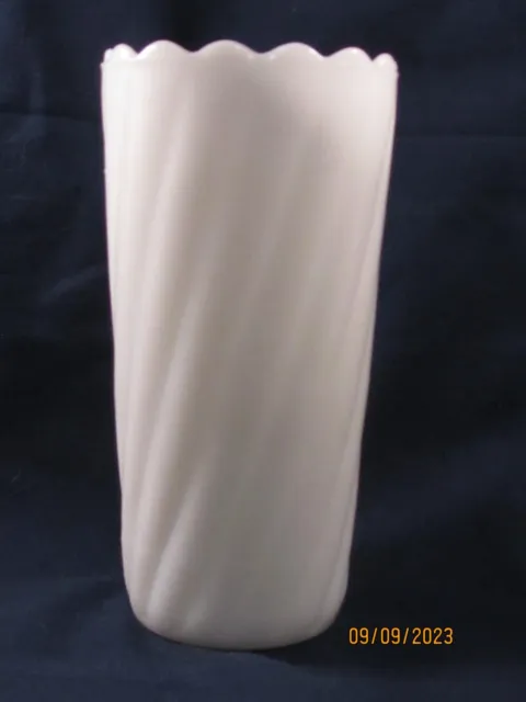 Vintage E.O. Brody Milk Glass Vase Textured Swirl Pattern with Scalloped Rim