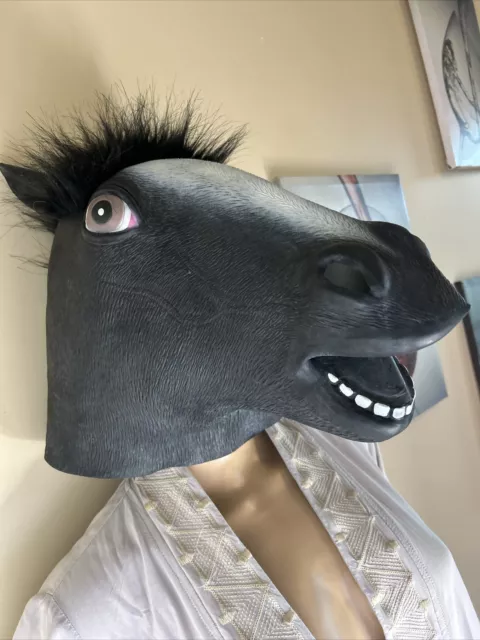 Adult BLACK HORSE HEAD MASK Gray Full Animal Rubber Latex Halloween Costume Prop