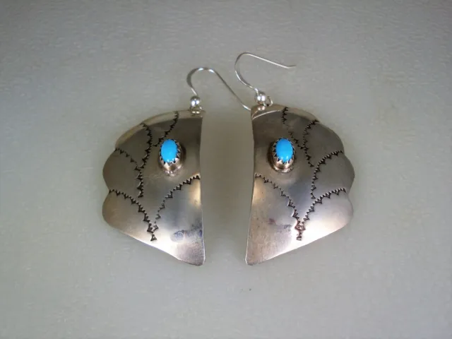Big Vintage Navajo Sterling Silver & Blue Turquoise Earrings