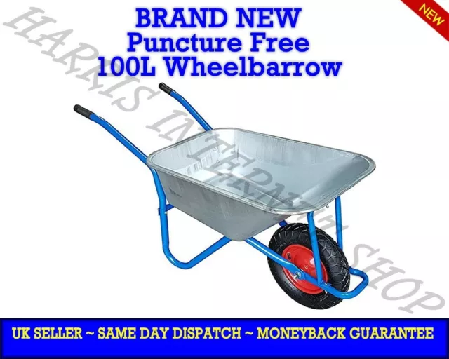 100L Galvanised Steel Puncture Free Professional Wheelbarrow For Garden Builders