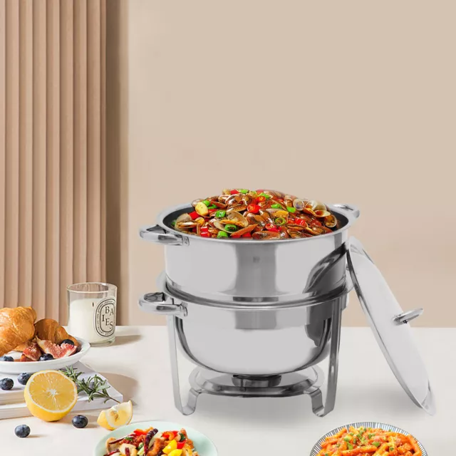 14.2 Qt Full-Size Round Stainless Steel Catering Dish Buffet Food Warmer Hot Pot