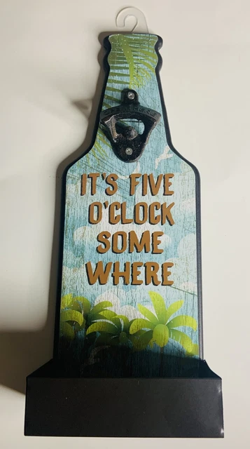 Rustic Bottle, Beer, Soda Opener Wood Wall Mount Plaque With Metal Base