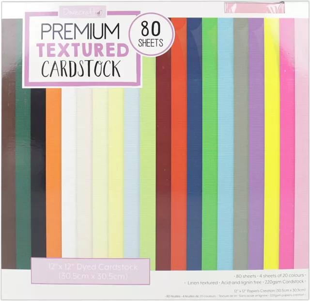 Dovecraft 12 x 12 Premium Textured Cardstock, Paper, Multicolored, 31 x 31 x 3cm