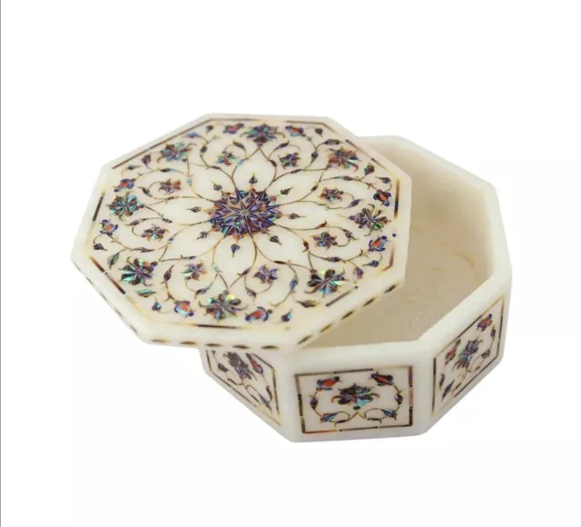 Octagon Marble Jewelry Box Aablone Shell Inlay Work Handmade Box with Royal Look