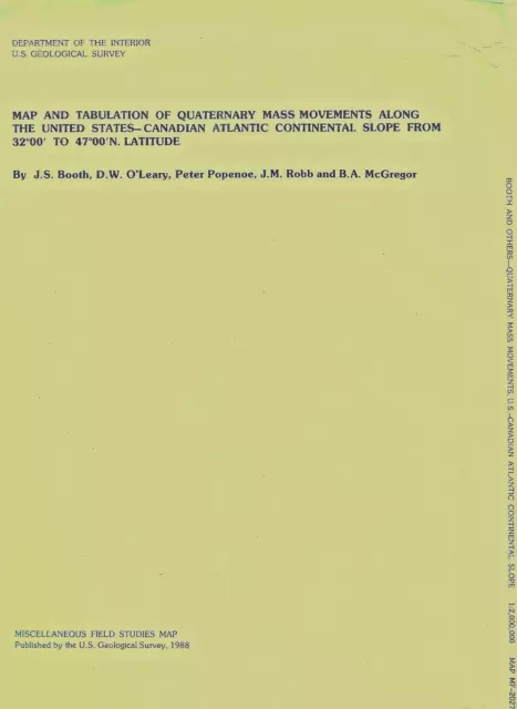 Vintage Geol. Map-Quaternary Mass Movements Offshore US / Canada East CoastSlope