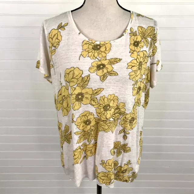 Cynthia Rowley 100% Linen Floral Shirt Top Blouse Size 1X Slub Knit Short Sleeve