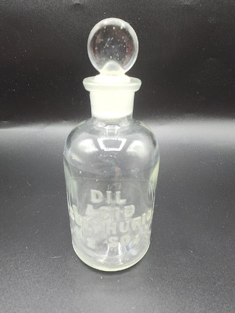Vintage Apothecary Embossed Glass Bottle DIL ACID Suphuric H2 SO4