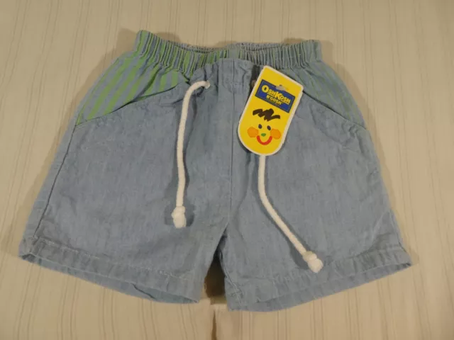 Vintage NWT Oshkosh Bgosh Shorts﻿ 12 Moths Green Stripes Sideways Pockets NOS V3