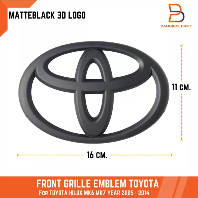 Adhesive Matteblack 16Cm Grille Logo Emblem Badge For Toyota Hilux Vigo 2005-14