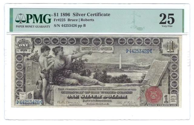 1896 $1 PMG VF 25 Educational Series Silver Certificate, Better One Dollar Note