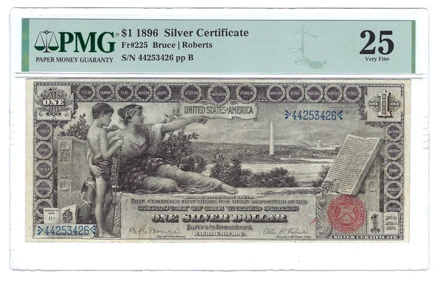 1896 $1 PMG VF 25 Educational Series Silver Certificate, Better One Dollar Note