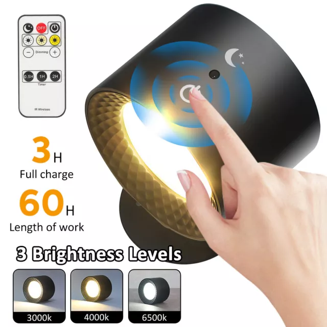 360° LED Wall Light USB Dimmable Touch Remote Spotlight ​Bedside Sconce Lamp US 2