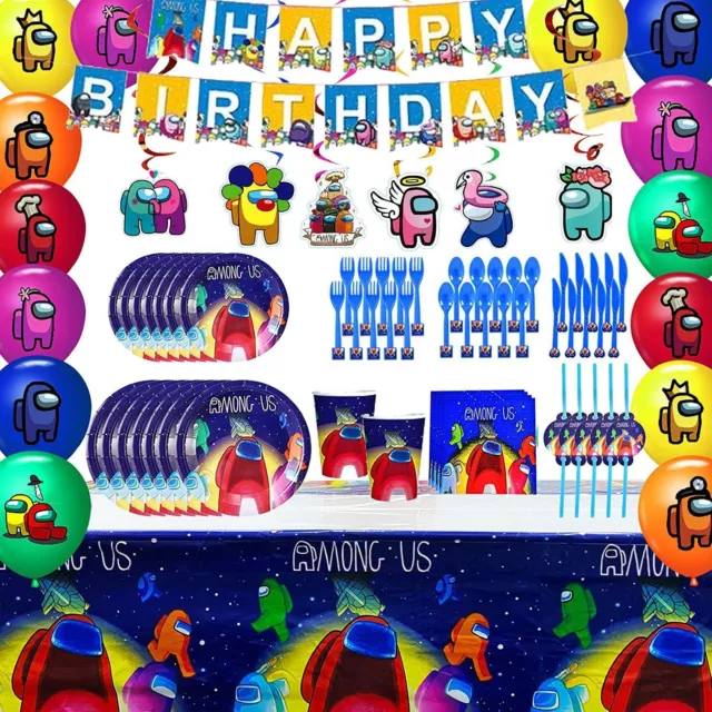 Among Us  Birthday Party Decorations Tableware Set Banner Flag Hat Napkin Supply