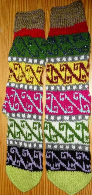 Socken Strümpfe Handgestrickt Wollmix Norweger Wadenlang Varianten  Unisex Socks