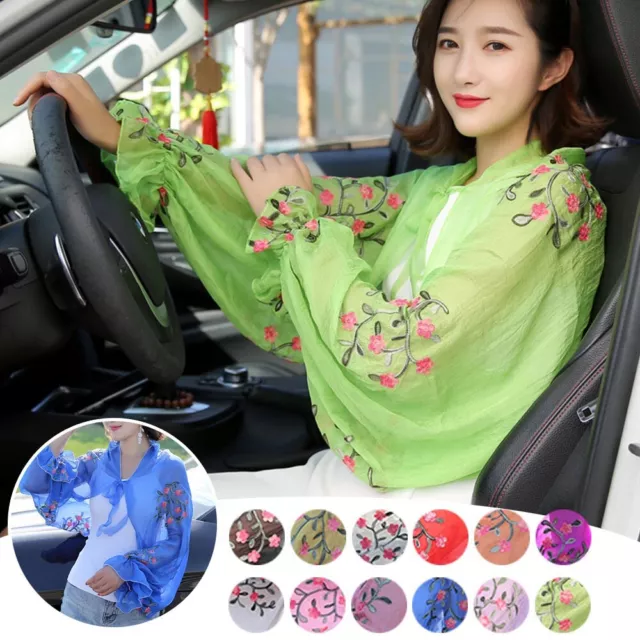 Women's Chiffon Floral Embroidery Arm Cover Driving Scarf Arm Retro Simple DIY U