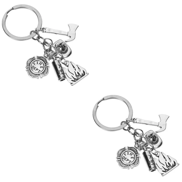 2pcs Firefighter Keychain Stainless Steel Fireman Key Ring Backpack Hanging