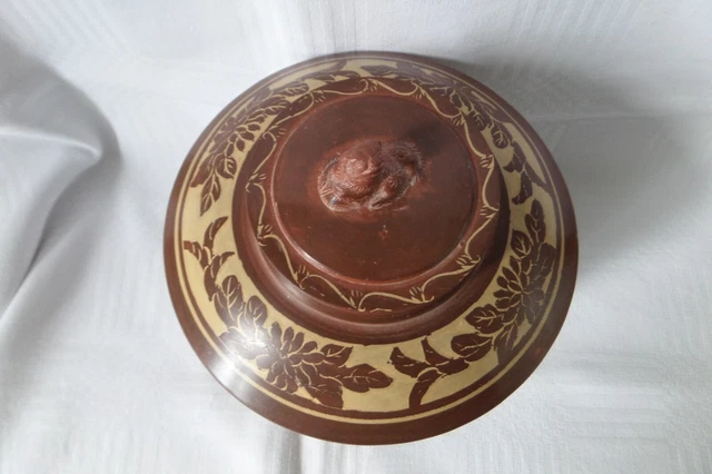 Pot couvert urne en céramique  JAPON ou CHINE- chien de fo- décor incisé - 21 cm 3