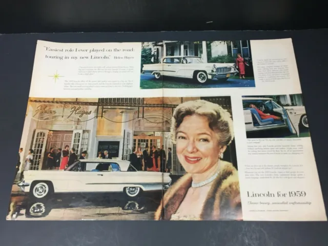 Vintage 1959 Original Print Ad LINCOLN Cars Double Color Pages