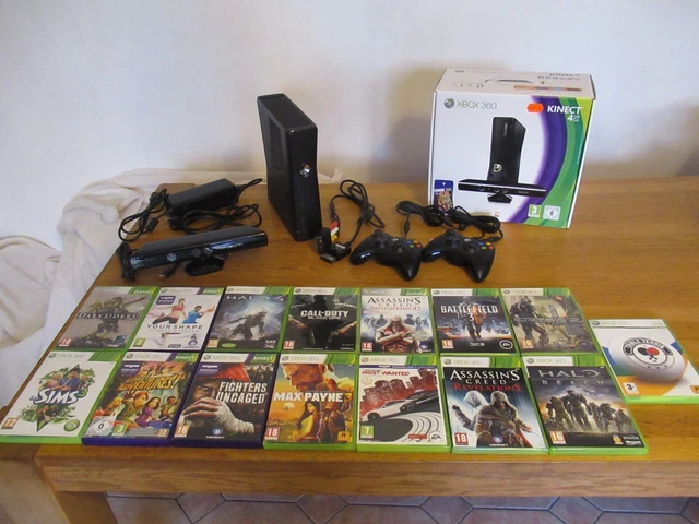 Console XBOX 360 SLIM complète en boite + gros lot jeux + Kinect  TBE  Microsoft
