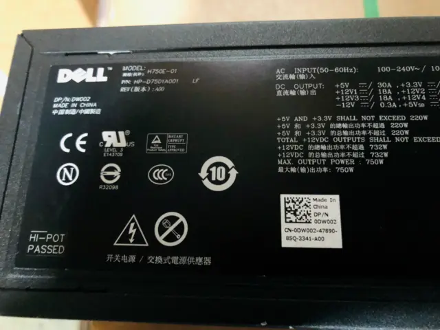 DW002 Dell XPS 630i 630 750W Desktop Power Supply PSU   H750E-01
