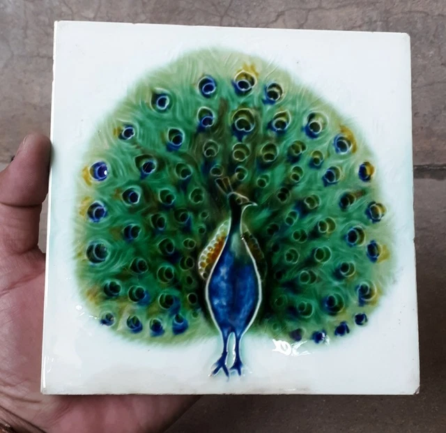 Rare Vintage Ceramic Tile Peacock Porcelain Vintage Art Made Japan Dk Mark