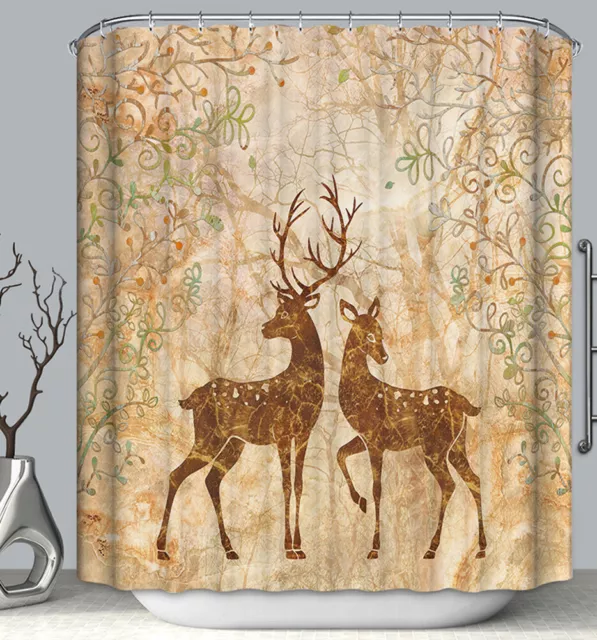 Brown Deer Fabric Shower Curtain Autumn Rustic Country Lodge Cabin Primitive