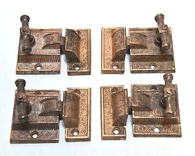 4 Vintage Matching Brass Eastlake Style T Handle Cabinet Door Latches