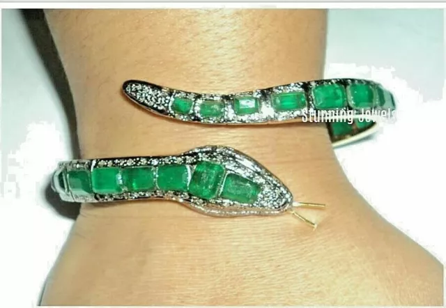 Bracciale serpente smeraldo in argento sterling con diamanti naturali...