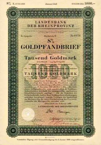 Gold Anleihe Landesbank der Rheinprovinz Düsseldorf Bank Pfandbrief 1930 WestLB 2