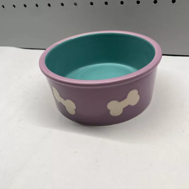 Dog Bowl Porcelain 5.5 In Violet And Turquoise