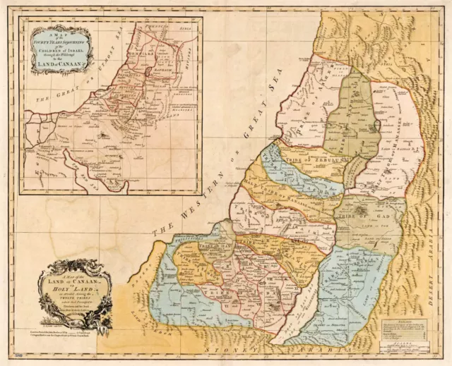 1760 Map Canaan Holy Land Twelve Tribes of Israel Palestine Bible Poster Print