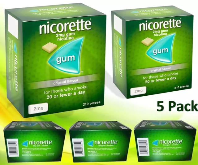Nicorette Original Aroma Kaugummi 4 mg von 210 Stück Ablaufdatum 2024 ((Pack 5))