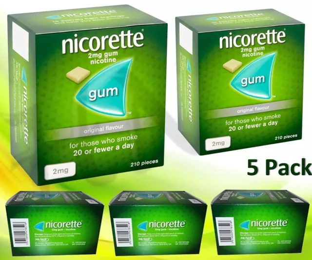 Nicorette Original Aroma Kaugummi 4 mg von 210 Stück Ablauf Dezember 2025 ((Pack 5))